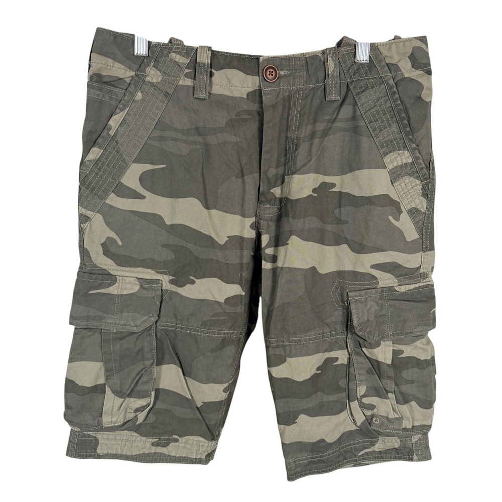 Admitted & Feeling Cargo Shorts Mens 30 Green Camo Camouflage Utility Tactical